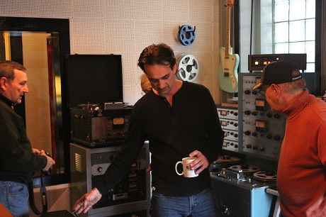 Danny White shows features of 1969 API Consolte originally built for Chet Atkins at RCA Studio B, nashville, TN, photo - Brad Hardisty 